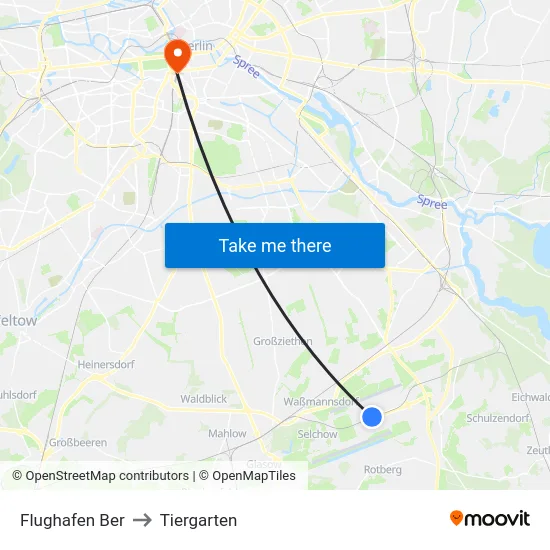 Flughafen Ber to Tiergarten map