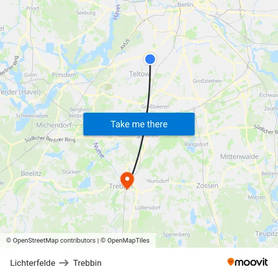 Lichterfelde to Trebbin map