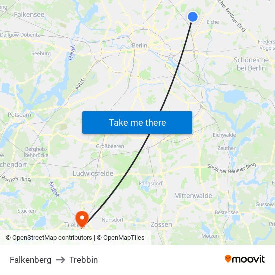 Falkenberg to Trebbin map