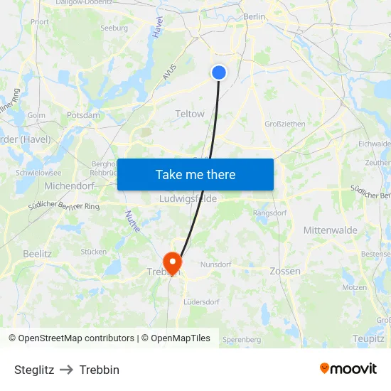 Steglitz to Trebbin map