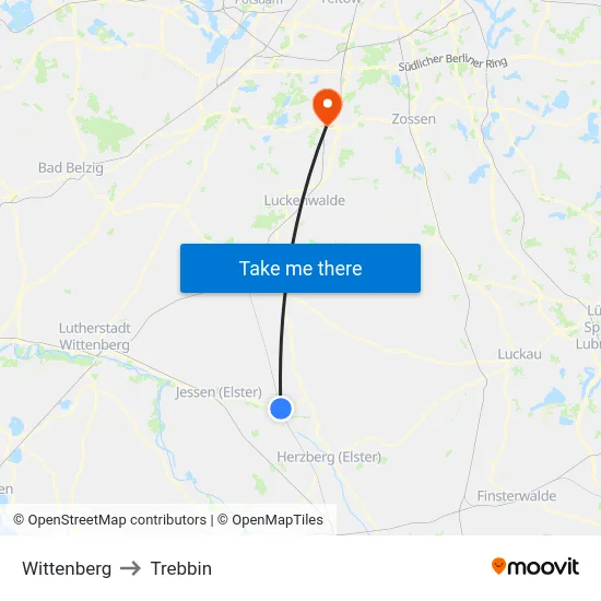 Wittenberg to Trebbin map