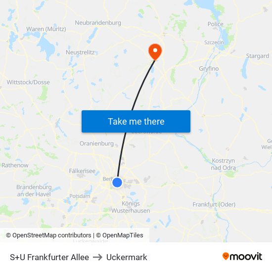 S+U Frankfurter Allee to Uckermark map