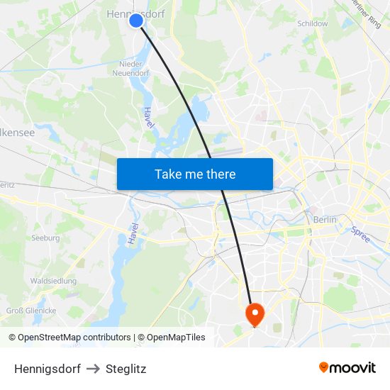 Hennigsdorf to Steglitz map