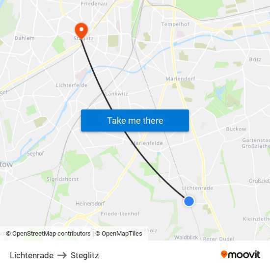 Lichtenrade to Steglitz map