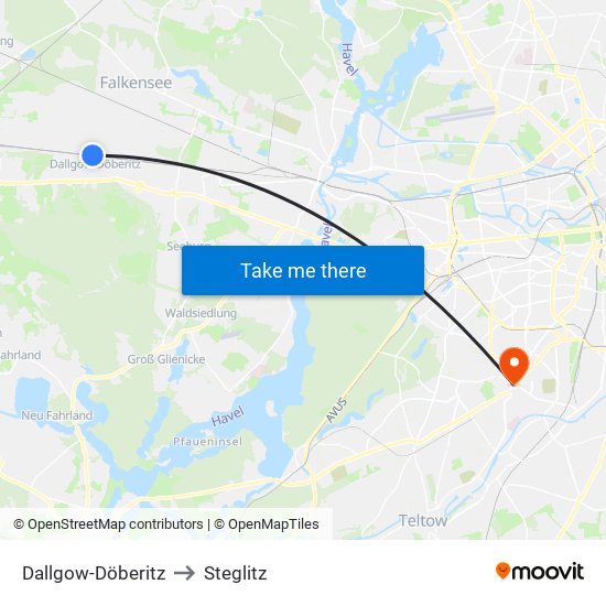 Dallgow-Döberitz to Steglitz map