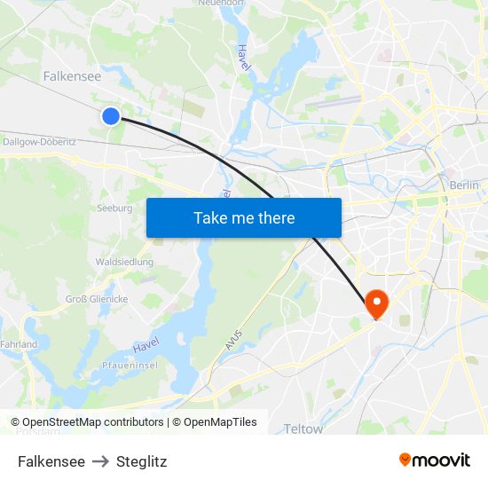 Falkensee to Steglitz map