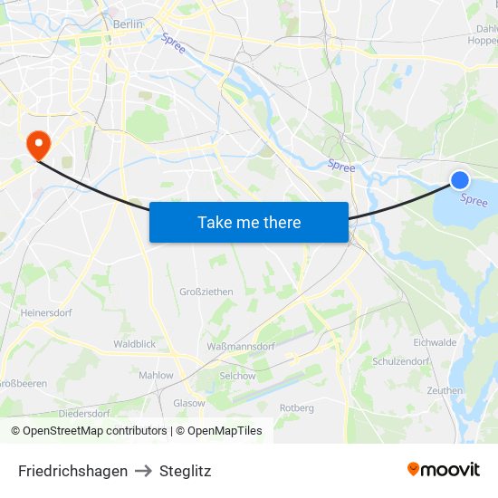 Friedrichshagen to Steglitz map