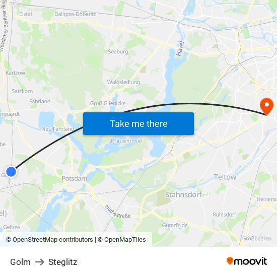 Golm to Steglitz map