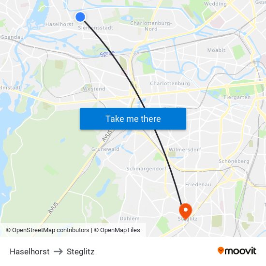 Haselhorst to Steglitz map