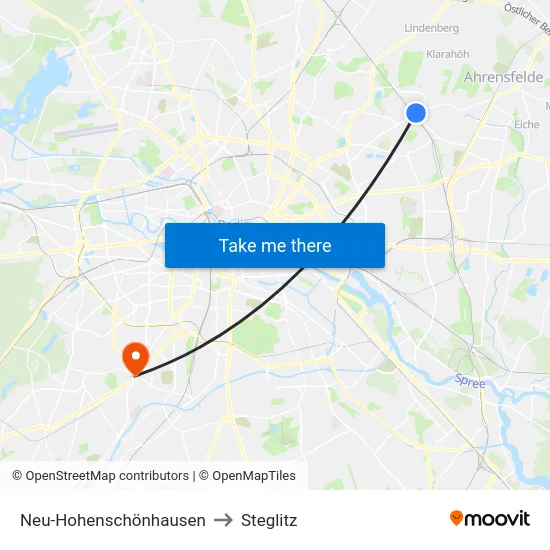 Neu-Hohenschönhausen to Steglitz map