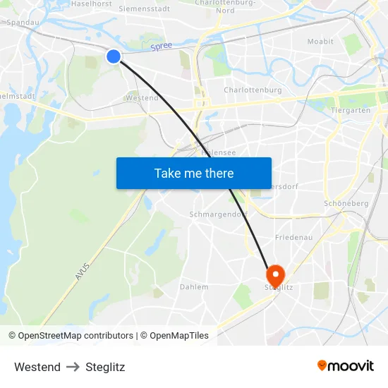 Westend to Steglitz map