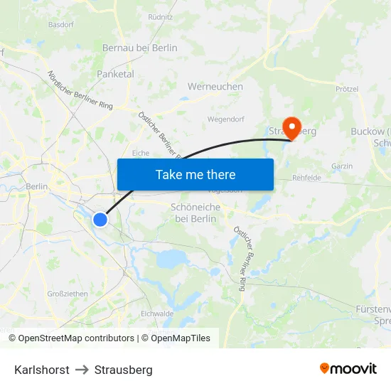 Karlshorst to Strausberg map