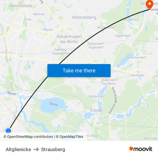 Altglienicke to Strausberg map