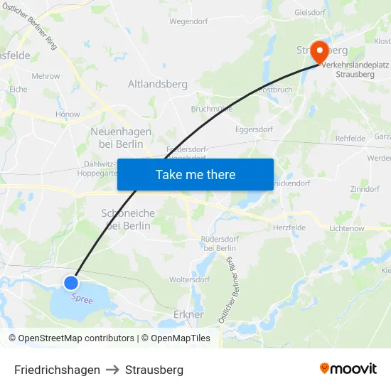 Friedrichshagen to Strausberg map