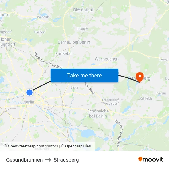 Gesundbrunnen to Strausberg map