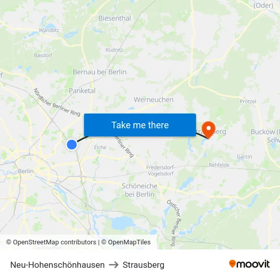 Neu-Hohenschönhausen to Strausberg map