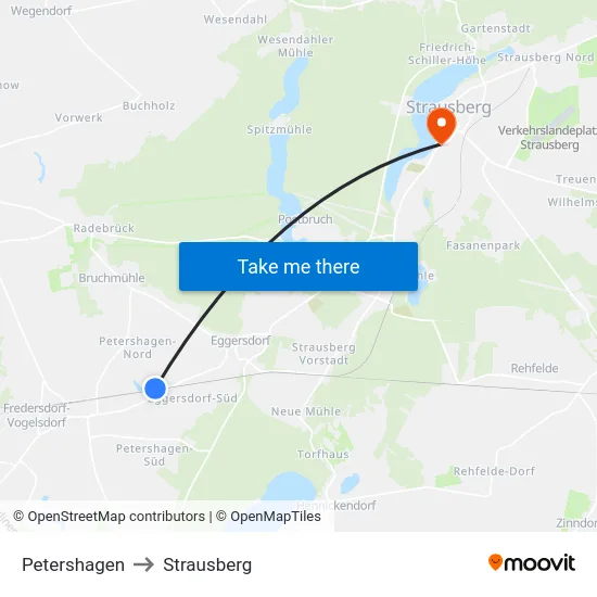 Petershagen to Strausberg map
