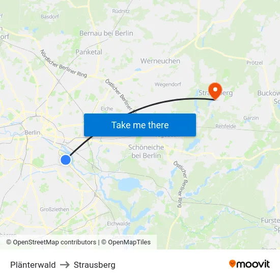 Plänterwald to Strausberg map