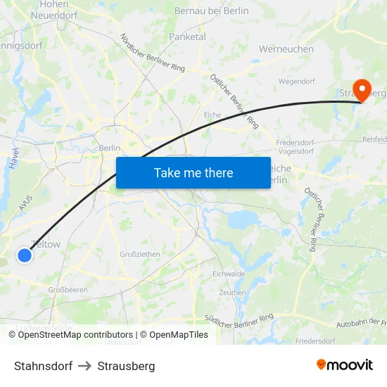 Stahnsdorf to Strausberg map