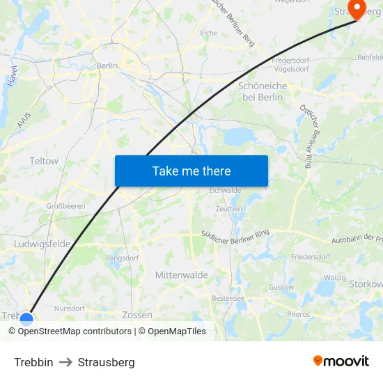 Trebbin to Strausberg map