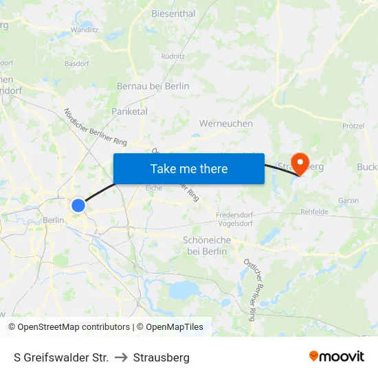 S Greifswalder Str. to Strausberg map