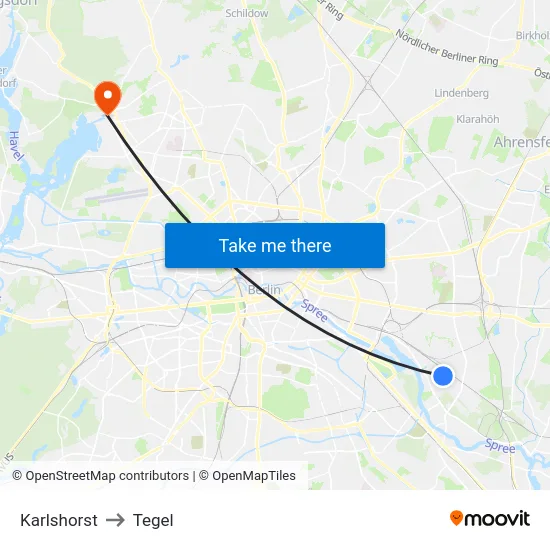 Karlshorst to Tegel map