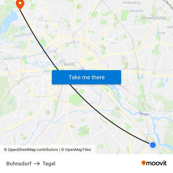 Bohnsdorf to Tegel map