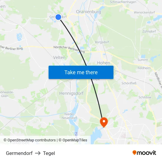 Germendorf to Tegel map