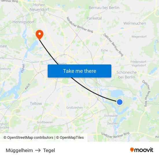 Müggelheim to Tegel map