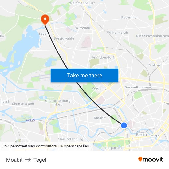 Moabit to Tegel map