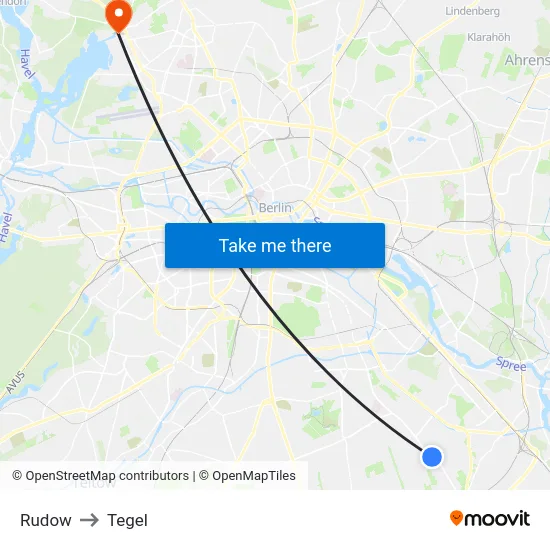 Rudow to Tegel map