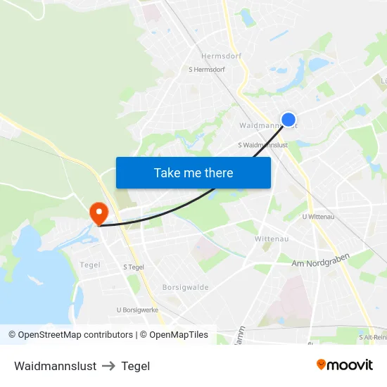 Waidmannslust to Tegel map