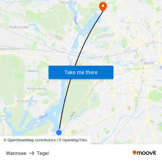 Wannsee to Tegel map