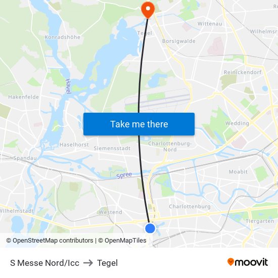 S Messe Nord/Icc to Tegel map