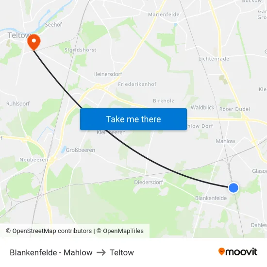 Blankenfelde - Mahlow to Teltow map