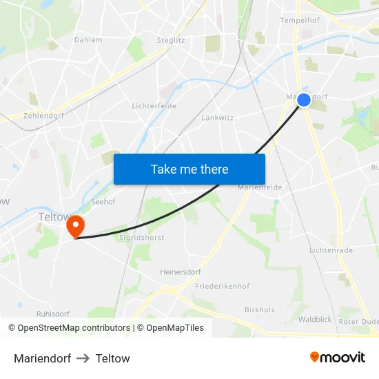 Mariendorf to Teltow map