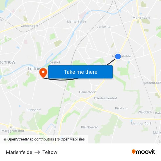 Marienfelde to Teltow map