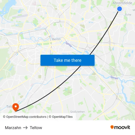 Marzahn to Teltow map