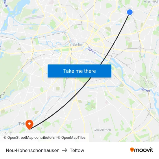 Neu-Hohenschönhausen to Teltow map