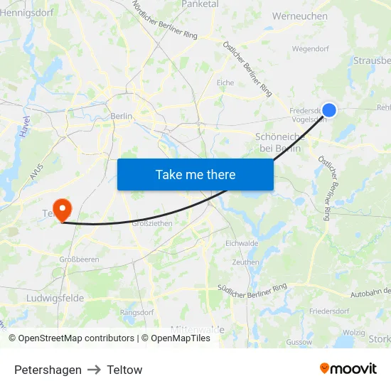 Petershagen to Teltow map