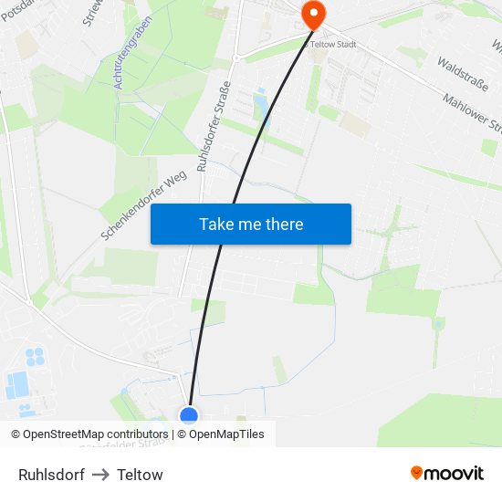 Ruhlsdorf to Teltow map