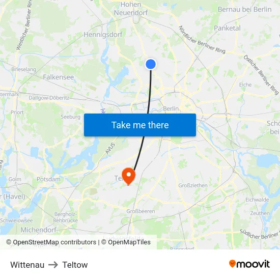 Wittenau to Teltow map