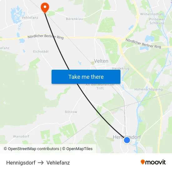 Hennigsdorf to Vehlefanz map