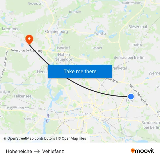Hoheneiche to Vehlefanz map