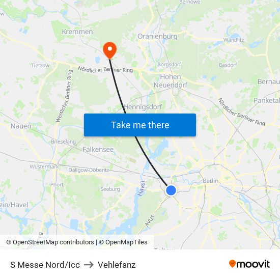 S Messe Nord/Icc to Vehlefanz map