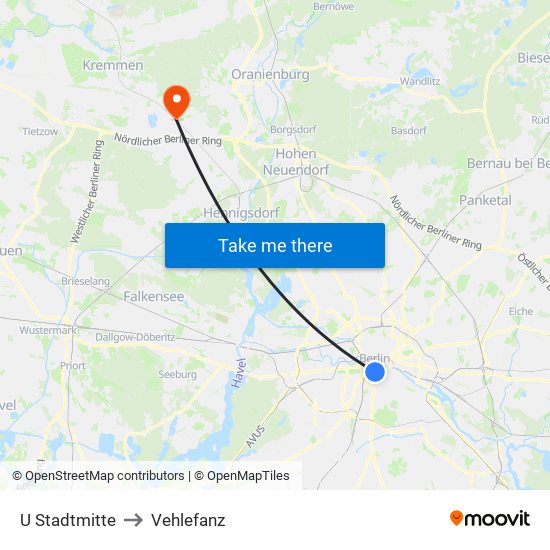 U Stadtmitte to Vehlefanz map