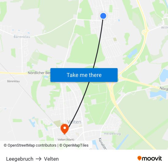 Leegebruch to Velten map