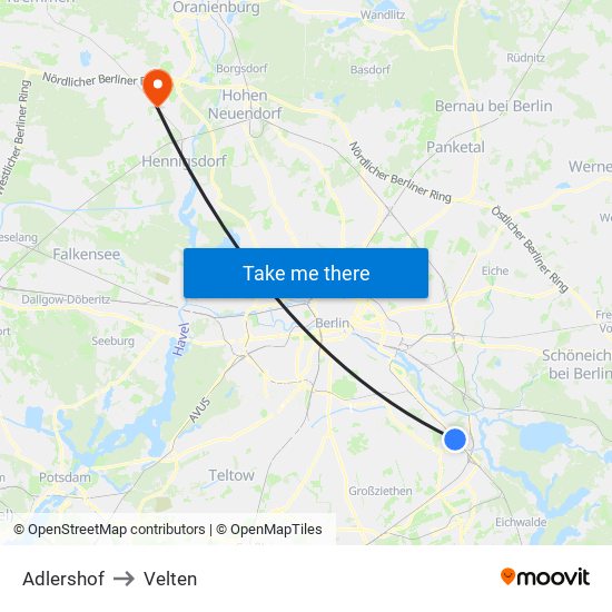 Adlershof to Velten map