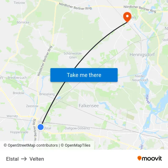 Elstal to Velten map