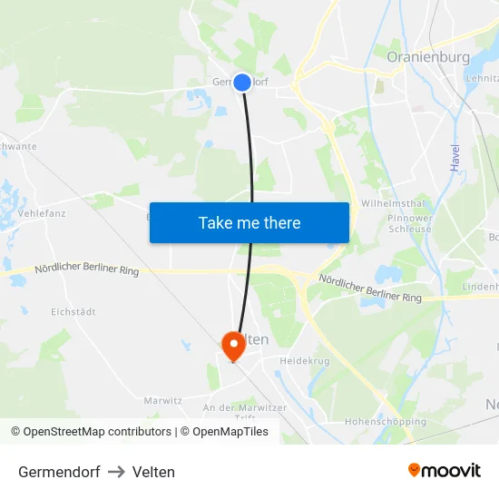Germendorf to Velten map